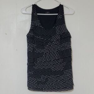 LOFT Womens Small Black and White Fitted Ruffle Tank Top 🌎5/$10🌏
